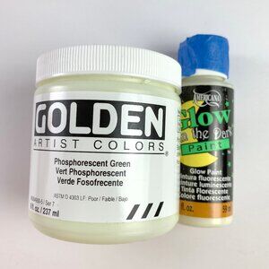 Golden Phosphorescent Green 8oz + Americana Glow-in-the-Dark 2oz Acrylic Paints